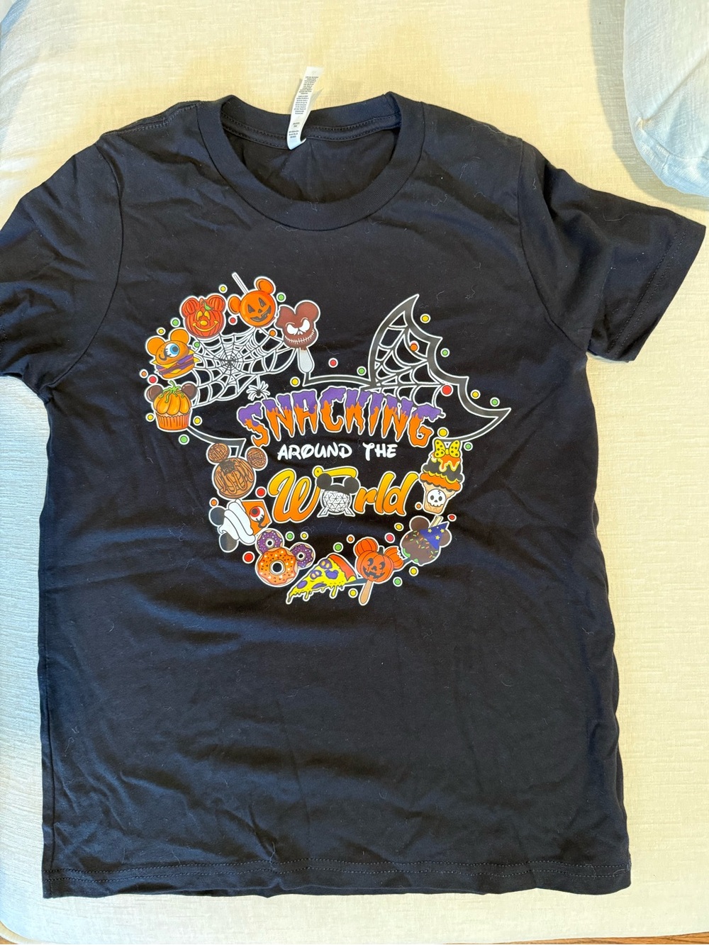 Kids Black Disney World Epcot Halloween 'Snacking Around the World' Graphic Tee